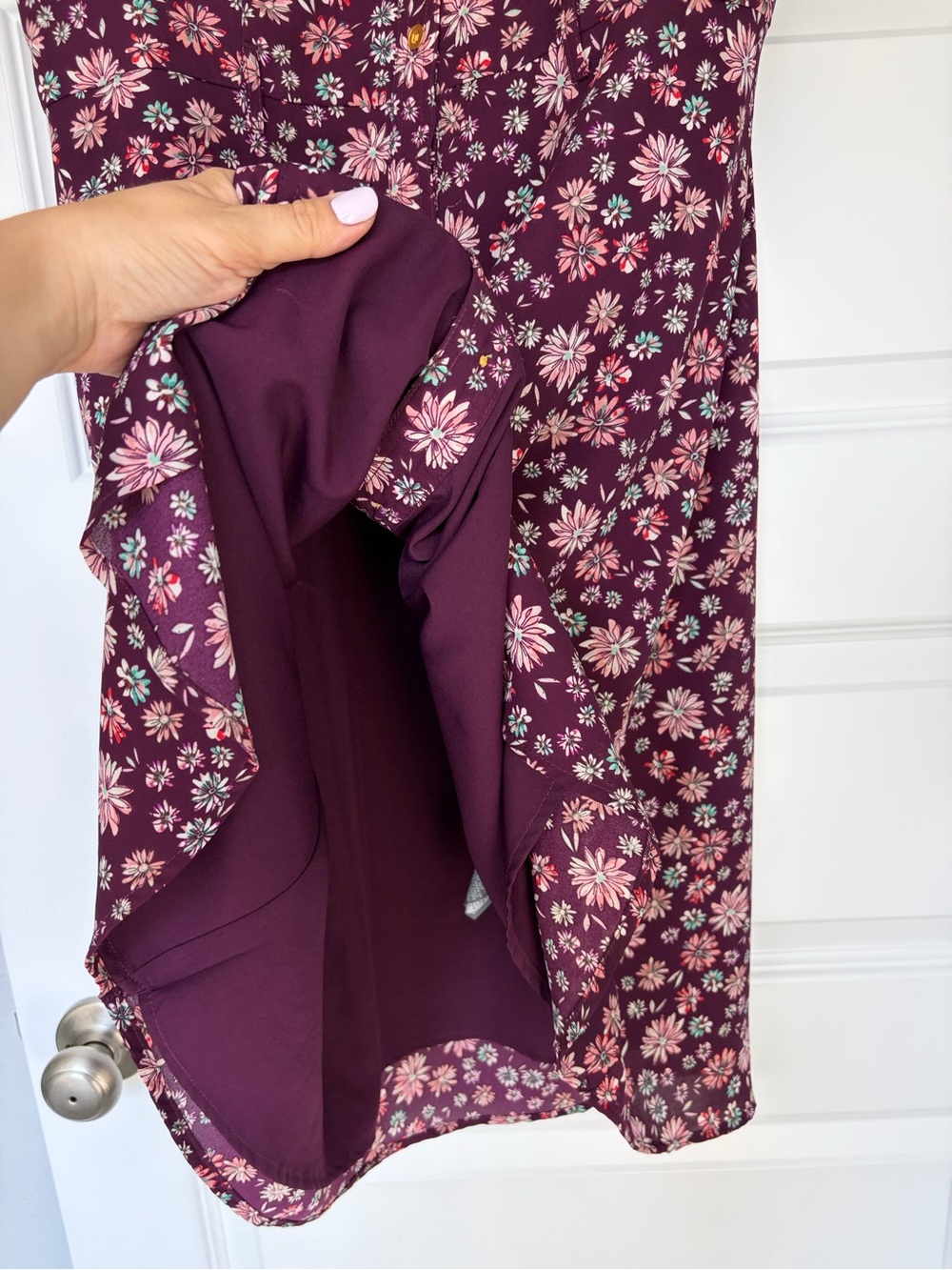Sharagano Casual Floral Button-Front Dress  With Short Sleeves in Burgundy US8 - Picture 4 of 7